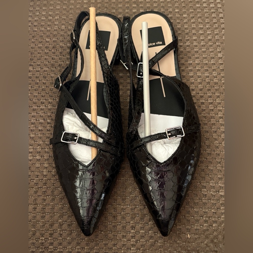 women’s Dolce Vita Black Snake Embossed Slingback Flats Palma Sz 9.5 New - Picture 8 of 11